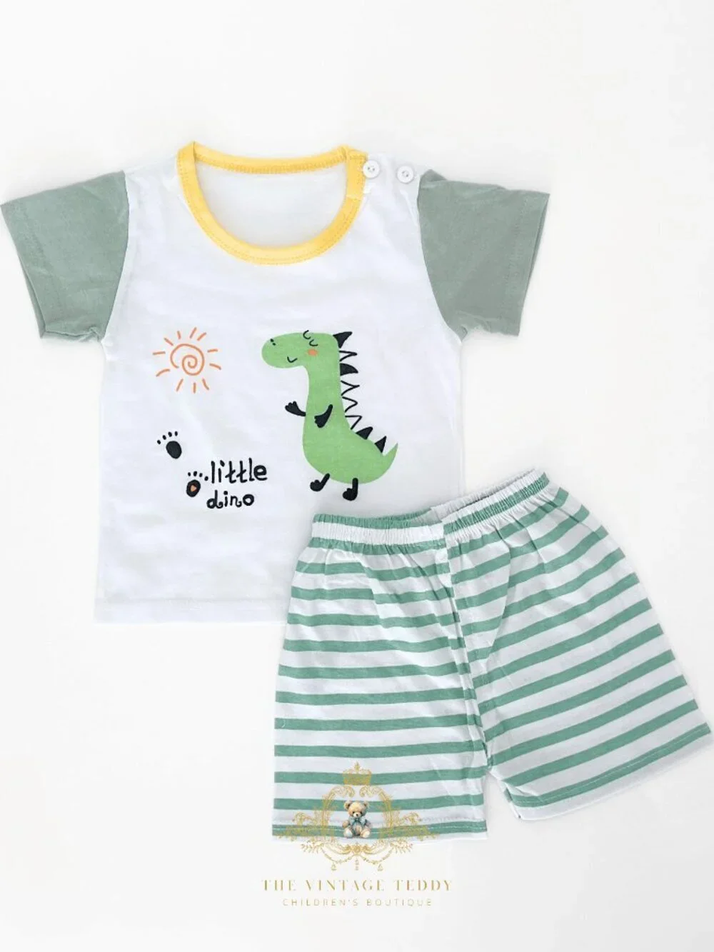 NWT Cute Boys Matching Set Kids T-shirt & Shorts 2-Piece Cotton Little Dino 5T